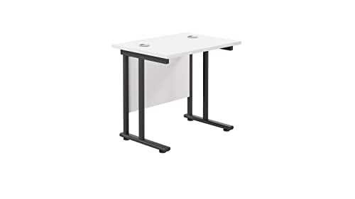 Office Hippo Heavy Duty Rectangular Cantilever Office Desk, Home Office Desk, Office Table, Integrated Cable Ports, PC Desk For Office or Home, 5 Yr Wty - Black Frame/White Top, 80cm x 60cm