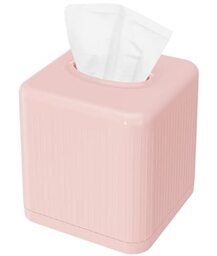 Livelab Tissue Box Cover With Base - Square Plastic Holder, Decorative Case, Modern Facial Paper Dispenser for Bathroom, Vanity Countertops, Night Stands, Desk - Pink