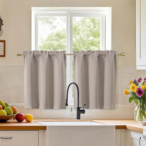 "Simplebrand Stone Blackout Curtains 30 inch Length 2 Panels for Kitchen???Room Darkening Tiers Drapes with Rod Pocket, Blackout Thermal Insulating Small Curtain Tiers for Bathroom, Each 30""Wx30""L Inches"