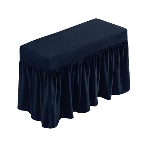 NICEEC Spandex Stretch Piano Bench Cover with Skirt Removable Ottoman Cover Rectangular Washable Stool Slipcover for Duet Piano Bench Seat Cushion Protector(NavyBlue)