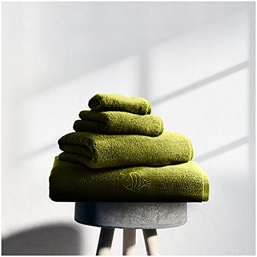 GC GAVENO CAVAILIA Premium 3 Pack Embroidered Fish Towels Sets 450 GSM, Luxury Super Soft Absorbent Bath Sheet, Egyptian Cotton, Lime, 80x140 cm