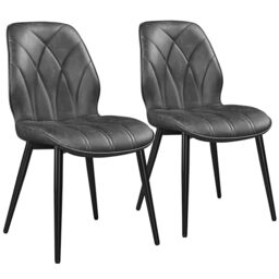 Yaheetech Faux Leather Dining Chairs Set of 2 with Metal Legs, Dark Grey