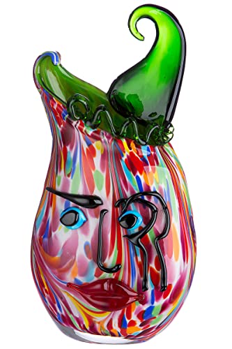 Glass Art Vase, Decorative Vase, Face Vase, Decorative Living Room, Gift for Women, Birthday, Colour: Multicoloured, Height 35 cm