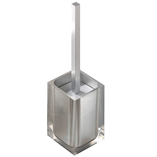 Gedy Auckland Toilet Brush in Painted Resin, Silver Finish - Toilet brush with painted resin cup, polypropylene handle and tuft in black bristles, three bumpers on the bottom