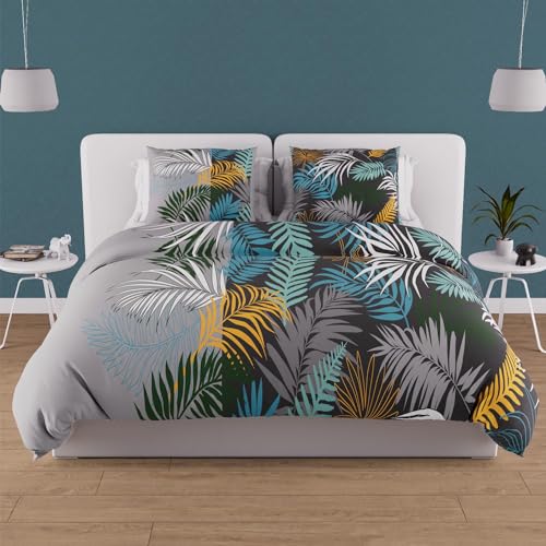 Soleil d'ocre Duvet Cover and 2 Pillowcases, Cotton, Blue, 220 x 240 cm