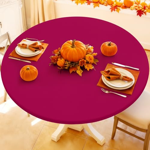 "Moosfor Spandex Round Tablecloth, Fitted Table Cloth for 42""-50"" Tables - Elastic Outdoor Picnic Table Cover, Circle Stretch Waterproof Table cloths for Patio, Dining, Kitchen, Fuchsia"