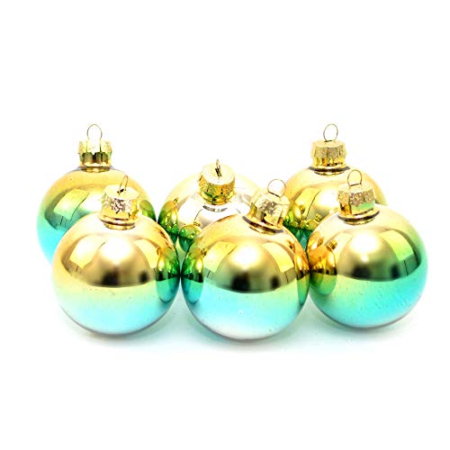 Shatchi 6pcs Glass Green and Gold Iridescent Christmas Tree Baubles Balls Hanging Ornaments Decorations Seasonal Home Décor Xmas