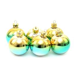 Shatchi 6pcs Glass Green and Gold Iridescent Christmas Tree Baubles Balls Hanging Ornaments Decorations Seasonal Home Décor Xmas