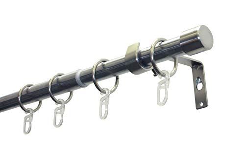GARDINIA Cap Curtain Pole Set, 1 Track, Diameter 19/16 mm, Curtain Rod, Extendible on Both Sides, 120-190 cm, Stainless Steel Look