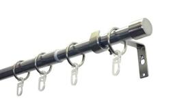 GARDINIA Cap Curtain Pole Set, 1 Track, Diameter 19/16 mm, Curtain Rod, Extendible on Both Sides, 120-190 cm, Stainless Steel Look