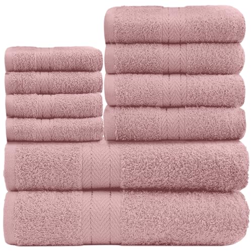 GC GAVENO CAVAILIA 10 Piece Towel Bale Set - Quick Drying Cotton Towel Highly Absorbent 450 GSM Blush Pink Towels Set - Bathroom Towels Bale Set 4x Face 4x Hand 2x Bath Towels