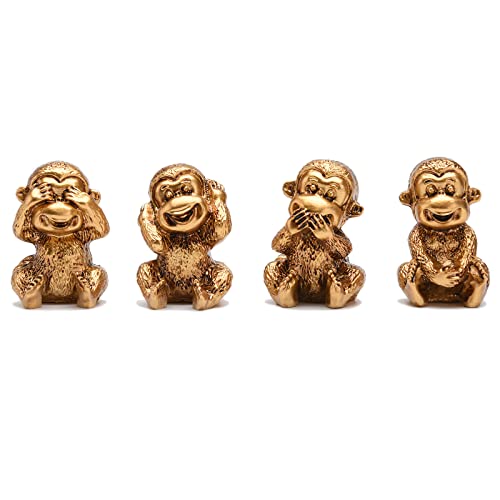 BRABUD Fengshui Resin See no Evil Hear no Evil Speak no Evil Do no Evil Monkey Figurines Set of 4 Home Office Desk Decor Statue Collection Gold TQGJBS284