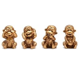 BRABUD Fengshui Resin See no Evil Hear no Evil Speak no Evil Do no Evil Monkey Figurines Set of 4 Home Office Desk Decor Statue Collection Gold TQGJBS284