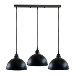 LEDSone Pendant Lamp Shade 3 Head Black E27 Bulb Base Vintage Industrial Dome Shape Ceiling Hanging Light Loft Style Metal Ceiling for Kitchen Island Living Room Dining Room E27 UK Holder Kit.