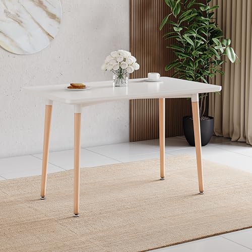 Vida Designs Batley 4 Seater Dining Table - White - Square - 75H x 120W x 70D cm - Solid Beech Wood Legs - Modern Dining Room