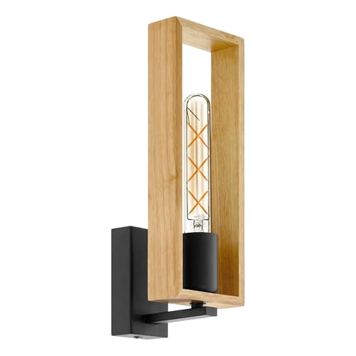 Eglo Indoor wall Light Littleton, Vintage wall lamp in Industrial Design, Retro Lighting Made of Steel and Wood, Colour Black, Brown, Socket E27, FSC Certified