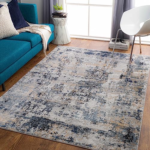 Livabliss Lena Trocadero Abstract Carpet 120x170 cm, Modern Marble Design for Living Room, Dining, Lounge & Bedroom, Soft Luxurious Pile, Beige Slate Grey