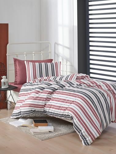Nuit Des Rêves Claret Red Single Quilt Cover Set (135 x 200 cm), 70% Cotton/30% Polyester, Machine Washable, Button Closure, Includes 80 x 80 cm Pillowcase, Elegant & Cosy Bedding