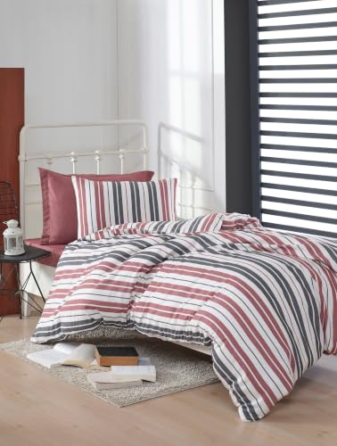 Nuit Des Rêves Claret Red Single Quilt Cover Set (135 x 200 cm), 70% Cotton/30% Polyester, Machine Washable, Button Closure, Includes 80 x 80 cm Pillowcase, Elegant & Cosy Bedding