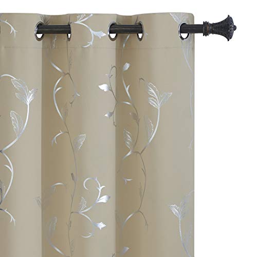 BUHUA Small Window Blackout Curtains Bedroom Darkening Curtain Pairs Silver Floral Print Blackout Curtains for Kitchen 38W??45L Beige2 Panels