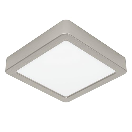 Eglo LED Ceiling Light Fitting Fueva 6, Square Ceiling lamp, Flush Light Fixture, Plastic in Silver and White, Ceiling Lighting Warm White-Cold White, 15x15 cm
