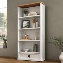 Mews Corona DVD Bookcase Rack White 1 Drawer Storage Unit Mexican Solid Pine