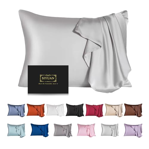 Mulberry Silk Pillowcase for Hair and Skin,Queen Size Cooling Silk Pillow Case with Hidden Zipper,Allergen Proof Dual Sides Soft Breathable Smooth Silk Pillow Cover for Women.(Queen,Light Gray)