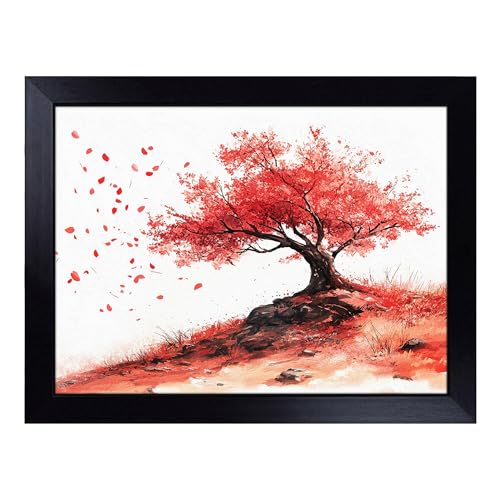 Lap Tray with Bean Bag Cushion, Cherry Blossom Tree - Handmade in the UK, Raised Wooden Edge, Padded Cushion, Heat-Resistant Wipe-Clean Surface, for Meals, Laptops and Crafts