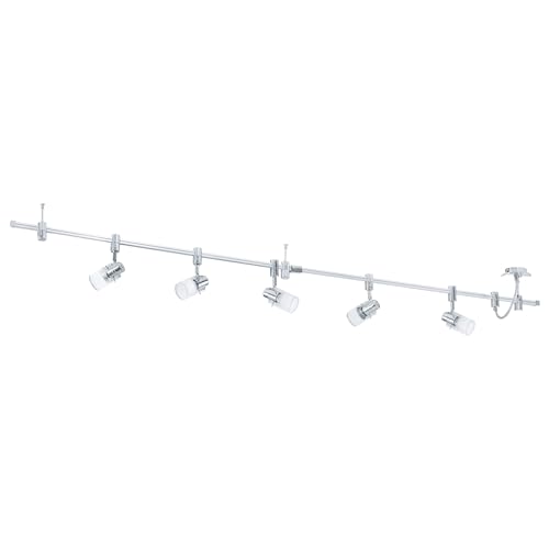 Eglo LED Ceiling Light Vilanova, 5-Flame Ceiling Fixture, Aluminium, Metal, and Glass Spotlight, Living Room lamp in Chrome, Hallway Light, Spots Including GU10 Bulbs, Warm White