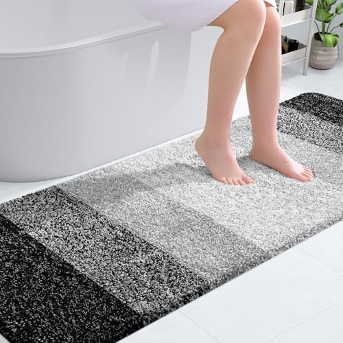 OLANLY Bathroom Rug Mat 70x24, Extra Soft and Absorbent Microfiber Bath Rugs, Non-Slip Plush Shaggy Bath Carpet Runner, Machine Wash Dry, Bath Mats for Bathroom Floor, Tub and Shower, Black