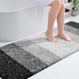 OLANLY Bathroom Rug Mat 70x24, Extra Soft and Absorbent Microfiber Bath Rugs, Non-Slip Plush Shaggy Bath Carpet Runner, Machine Wash Dry, Bath Mats for Bathroom Floor, Tub and Shower, Black