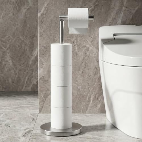 Cesun Toilet Paper Holder Stand Free Standing, Sliver Toilet Paper Storage with Heavy Weighted Base, Bathroom Stainless Steel Toilet Paper Roll Holder, Non-Slip, Sliver