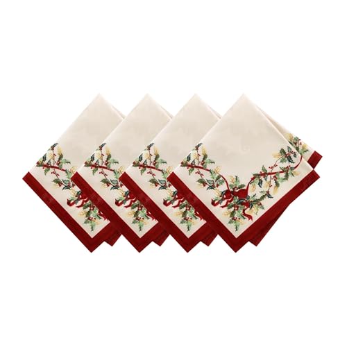 Elrene Home Fashions Villeroy & Boch Winter Bows & Garland Christmas/Holiday Cloth Napkins, Set of 4