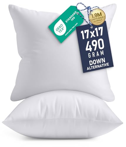 Utopia Bedding Throw Pillows Insert (Pack of 2, White) - 17 x 17 Inches Bed and Couch Pillows - Indoor Decorative Pillows