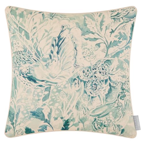 Voyage Maison Rothesay Feather Filled Cushion – Woodland Watercolour Printed Piped Country Décor (Duck Egg - 43x43cm)
