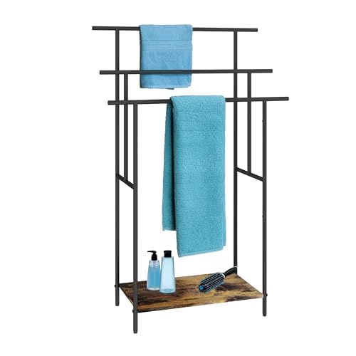 Relaxdays Freestanding Towel Rack with Shelf, Industrial Style, 100x68x30 cm, Brown/Black