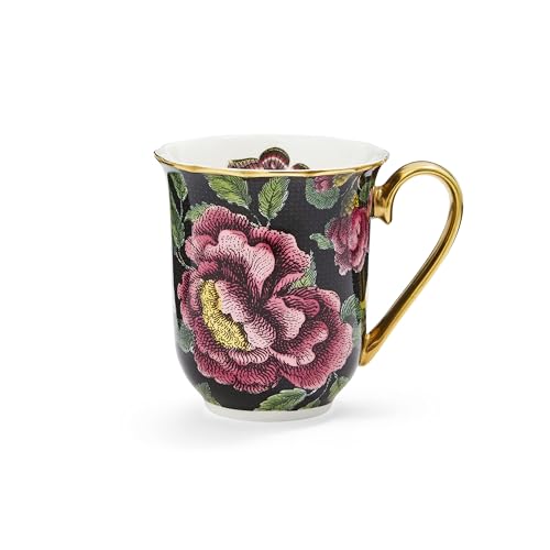 Spode x Creatures of Curiosity Coffee Mug - Cream Floral Fine China Mug with 22-Carat Gold Detailing, Presented in a Giftable Box, Suitable for Tea or Coffee, 340ml