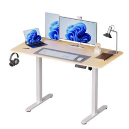 Relaxdays electric height-adjustable desk with display, HxWxD: 120x120x60 cm, metal, wood-effect, natural white