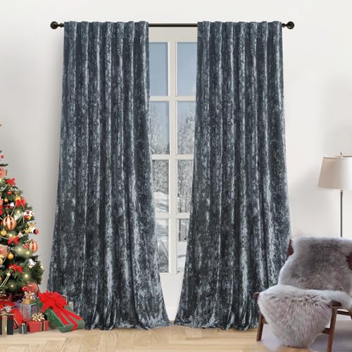 gisewood Grey Velvet Curtains for Living Room 96 inches Long Blackout Curtains for Bedroom Grommet Privacy Thermal Insulated Window Drapes for Sliding Glass Door, W52 by L96 inches, 2 Panels