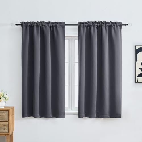 OVZME Charcoal Grey Blackout Curtains for Bedroom 54 Inches Long 2 Panels, Modern Window Treatments Thermal Insulated Curtains for Living Room, Dual Rod Pocket Blackout Drapes, 2x40Wx54L Inches