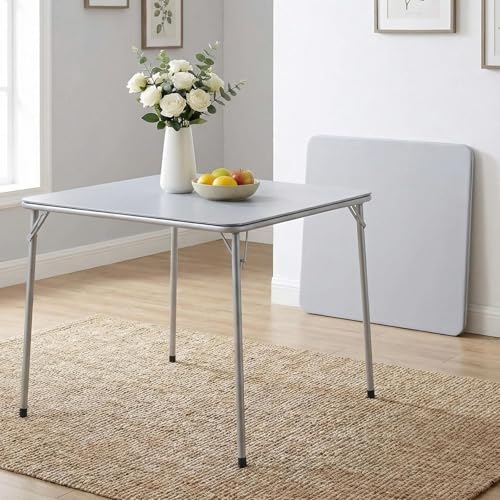 FurnitureR Folding Table with PU Padded Tabletop, Portable Multifunctional for Indoor/Outdoor Home Parties Picnics and Games,86x86x71cm,Grey