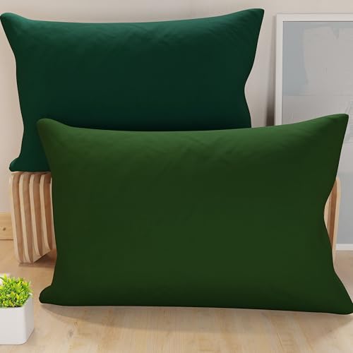 PETTI Artigiani Italiani - Pair of Pillow Cases 70 x 40 cm in Microfibre, Pillows for Bedroom Furniture, Sofa, Set of 2 Cushion Covers, Reversible Pillowcase Olive Green Emerald
