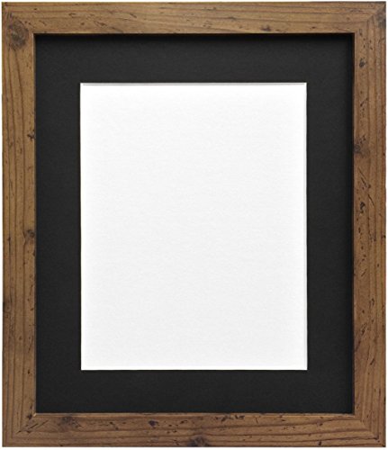 "FRAMES BY POST 25mm wide H7 Rustic Oak Picture Photo Frame with Black Mount A4 for Pic Size 10""x6"""