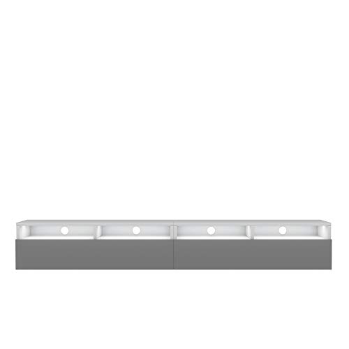 Selsey REDNAW - Modern TV Stand/TV Cabinet with 2 Drawers / 200 cm/White Matt/Grey Gloss/LED lighting