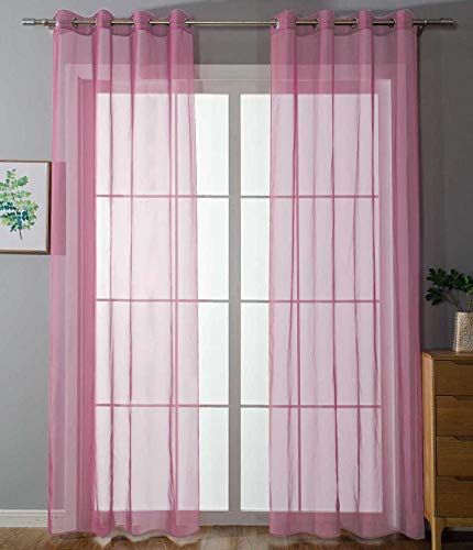 Gardinenbox 20332-cn2 Set of 2 Eyelet Curtains Transparent Plain Curtain Eyelets Lead Band Closure Living Room 100% Polyester Pink H 245 x W 140 cm