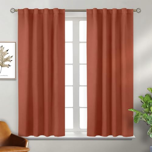 BGment 54 Inch Blackout Curtains for Bedroom - Room Darkening Thermal Insulated Noise Reducing Energy Efficiency Privacy Fall Decor Curtains for Bathroom, 2 Panels, 38 x 54 Inch, Terracotta