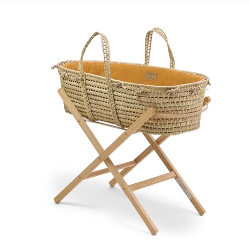 Clair de Lune Savannah Palm Moses Basket and Natural Folding Stand 75 x 28cm (Gold)