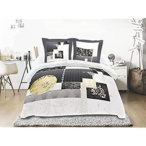 Soleil d'ocre Duvet Cover Set, Cotton, Grey, x 240 cm, Cotton, gray, 240 x 220 cm