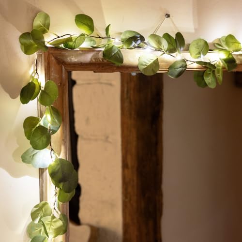 Talking Tables ArtificiaLeaf String Fairy Lights Fake Eucalyptus Vine Green Leaves, Battery Operated, Green, 1.8m Length