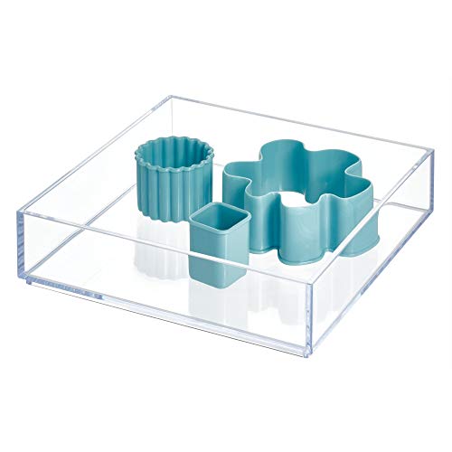 iDesign Desk Drawer Organiser for Makeup and Kitchen Utensils, Large Storage Tray Dividers made of Durable Plastic, Clear, White, Small: 20.3 cm x 20.3 cm